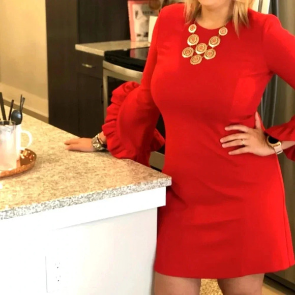 HILARY RADLEY for Katherine Barclay red Flutter sleeve sz M - Picture 1 of 12